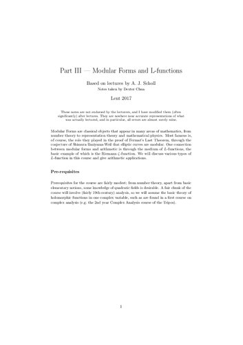 Modular Forms and L-functions