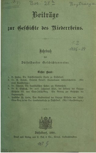 Beiträge zur Geschichte des Niederrheins.Jahrbuch des Düsseldorfer Geschichtsvereins