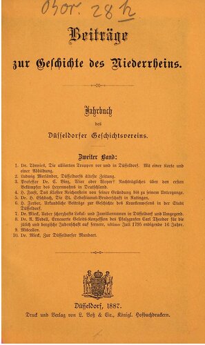 Beiträge zur Geschichte des Niederrheins.Jahrbuch des Düsseldorfer Geschichtsvereins