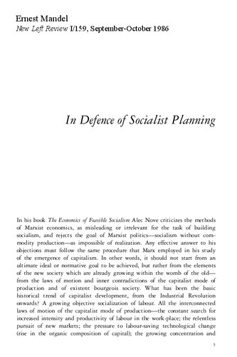 In Defence of Socialist Planning