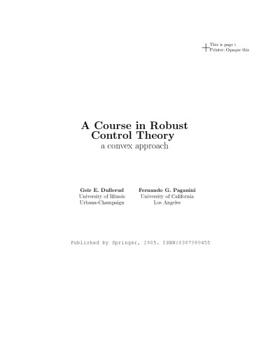 A Course in Robust Control Theory