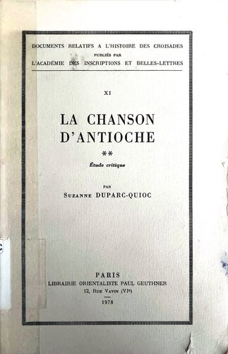 La Chanson d'Antioche: Étude critique