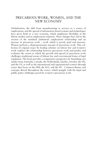 Precarious Work, Women And the New Economy: The Challenge to Legal Norms (O~nati International Series in Law and Society)