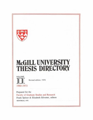 McGill University Thesis Directory: Volume II: 1960-1973