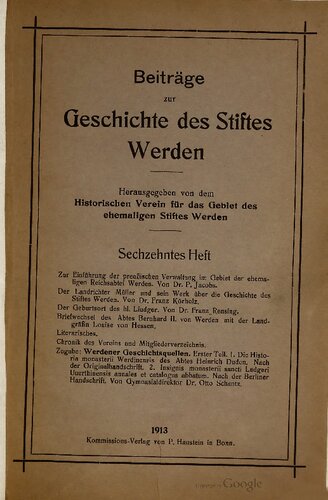 Beiträge zur Geschichte des Stiftes Werden