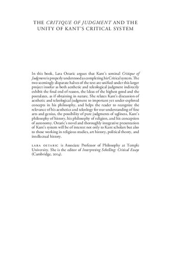 The Critique of Judgment and the Unity of Kant's Critical System