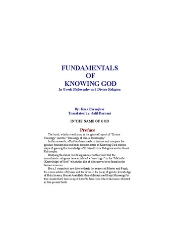 Fundamentals of Knowing God in Greek Philosophy and Divine Religions