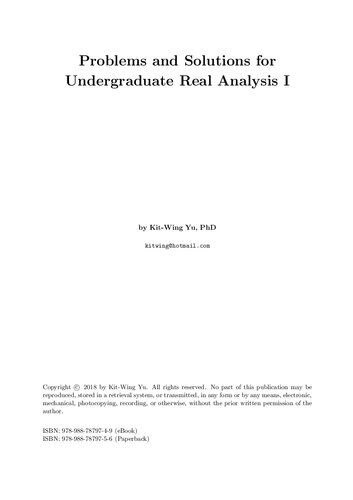 Problems and Solutions for Undergraduate Real Analysis I