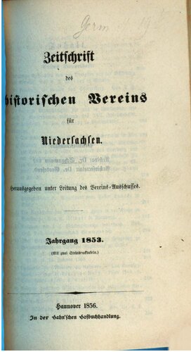 Zeitschrift des Historischen Vereins für Niedersachsen