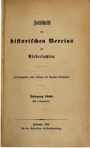 Zeitschrift des Historischen Vereins für Niedersachsen