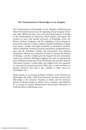 The Christianization of Knowledge in Late Antiquity