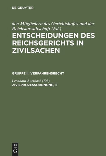 Entscheidungen des Reichsgerichts in Zivilsachen: Zivilprozessordnung, 2