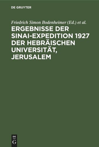 Ergebnisse der Sinai-Expedition 1927 der Hebräischen Universität, Jerusalem