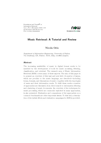 Music Retrieval (Foundations and Trends in Information Retrieval)