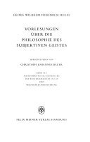 Vorlesungen über die Philosophie des subjektiven Geistes II: Nachschriften zu dem Kolleg des Wintersemesters 1827/28 und Zusätze