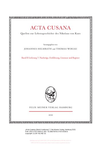 Acta Cusana. Quellen zur Lebensgeschichte des Nikolaus von Kues. Band II, Lieferung 7: Nachträge, Einführung, Literatur und Register