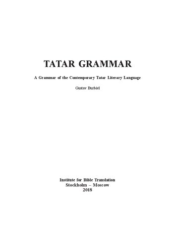 Tatar Grammar: a grammar of the contemporary Tatar literary language