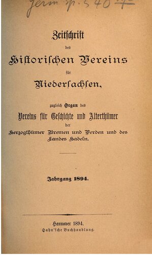 Zeitschrift des Historischen Vereins für Niedersachsen