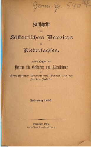 Zeitschrift des Historischen Vereins für Niedersachsen