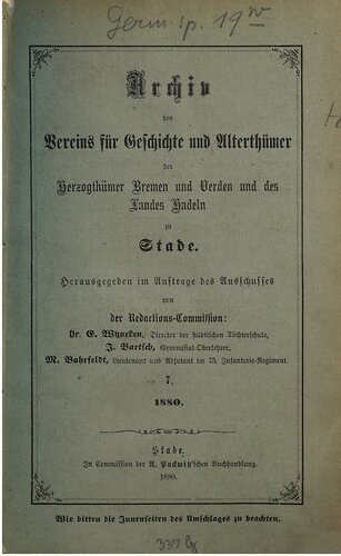 Archiv des Vereins für Geschichte und Alterthümer der Herzogthümer Bremen und Verden und des Landes Hadeln zu Stade