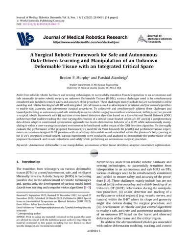 A Surgical Robotic Framework for Safe and Autonomous Data-Driven Learning and Manipulation of an Unknown Deformable Tissue with an Integrated Critical Space