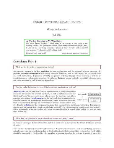 Graduate Introduction to Operating Systems (CS 6200): Midterm Exam Review Notes