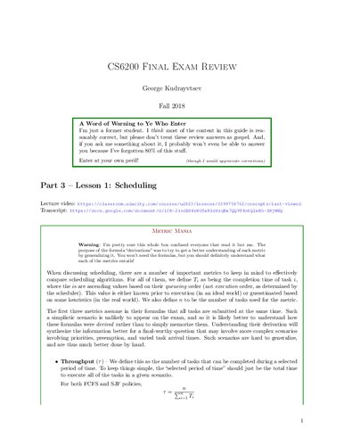 Graduate Introduction to Operating Systems (CS 6200): Final Exam Review Notes