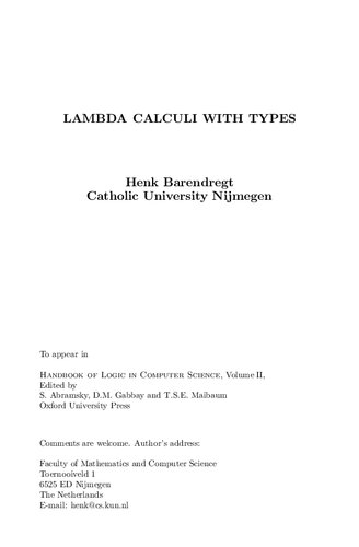 Lambda Calculi with Types. A chapter from. Handbook of logic in computer science, vol.2