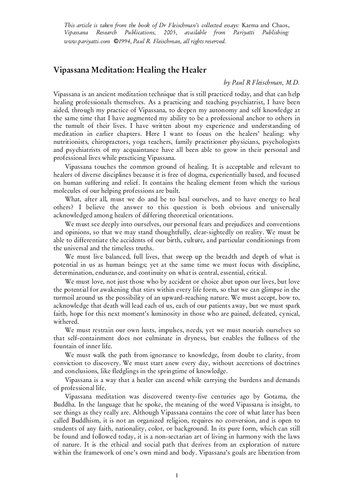 Vipassana Meditation: Healing the Healer (Article)