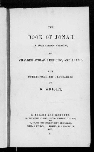 The Book of Jonah in four Oriental languages