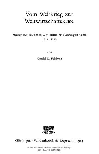 Vom Weltkrieg zur Weltwirtschaftskrise: Studien zur deutschen Wirtschafts- und Sozialgeschichte 1914-1932