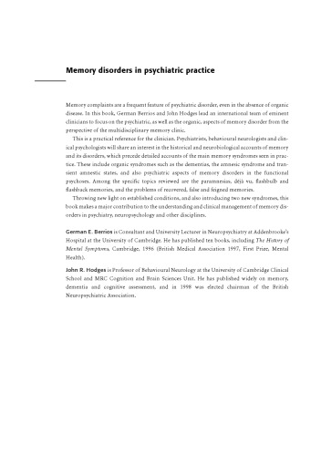 Memory Disorders in Psychiatric Practice