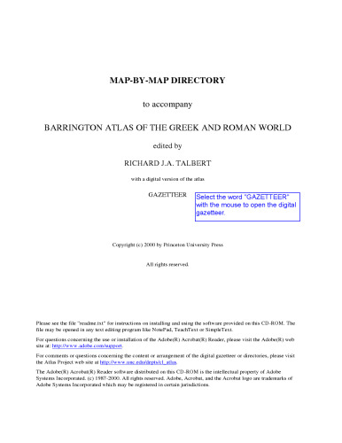 Map-By-Map Directory to Accompany the Barrington Atlas of the Greek and Roman World (2 Volume Set)