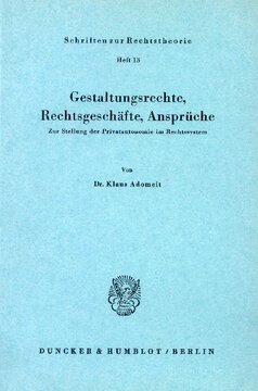 Gestaltungsrechte, Rechtsgeschäfte, Ansprüche: Zur Stellung der Privatautonomie im Rechtssystem