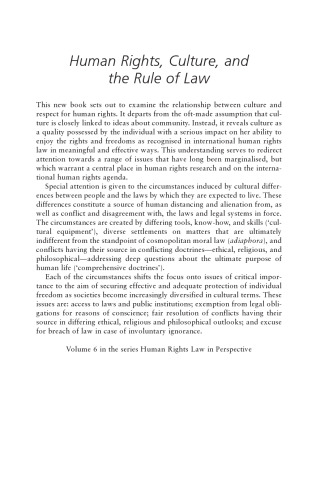 Human Rights, Culture, and the Rule of Law (Human Rights Law in Perspective)