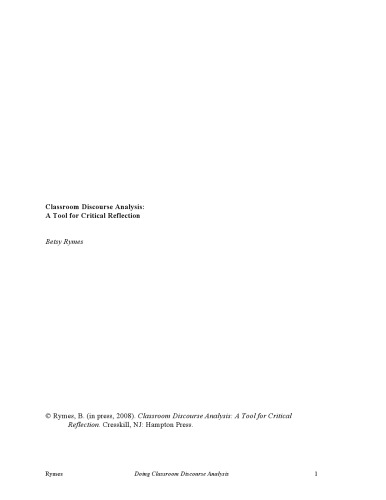 Classroom Discourse Analysis: A Tool for Critical Reflection