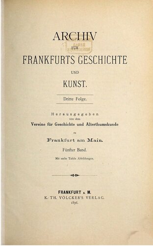 Archiv für Frankfurts Geschichte und Kunst