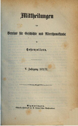 Mitteilungen des Vereins für Geschichte und Altertumskunde in Hohenzollern