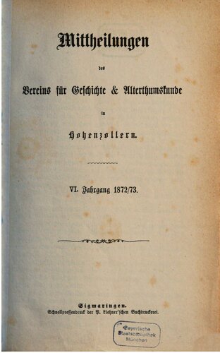 Mitteilungen des Vereins für Geschichte und Altertumskunde in Hohenzollern