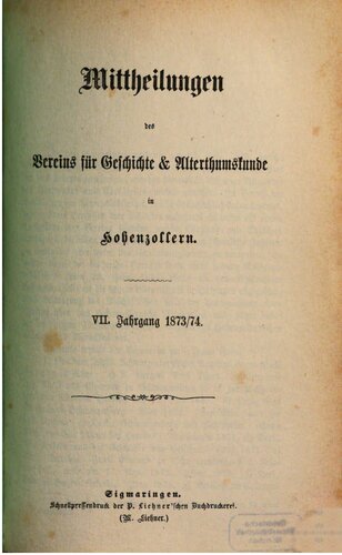 Mitteilungen des Vereins für Geschichte und Altertumskunde in Hohenzollern