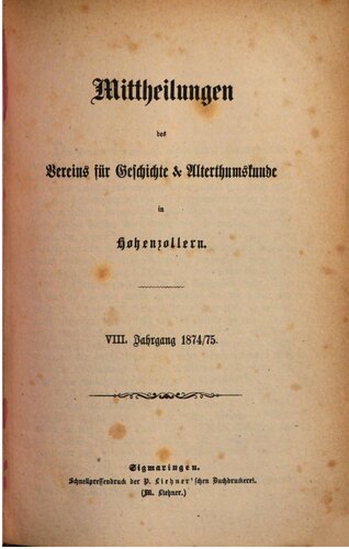 Mitteilungen des Vereins für Geschichte und Altertumskunde in Hohenzollern