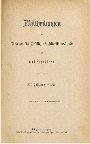 Mitteilungen des Vereins für Geschichte und Altertumskunde in Hohenzollern