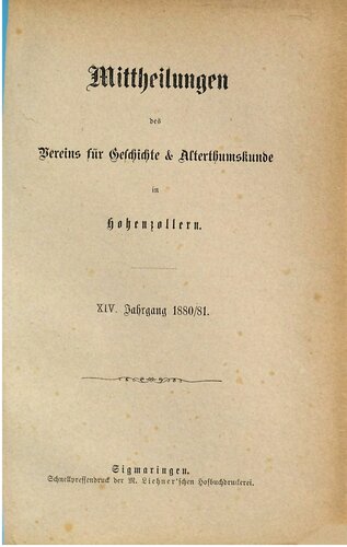 Mitteilungen des Vereins für Geschichte und Altertumskunde in Hohenzollern