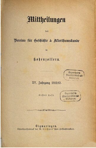 Mitteilungen des Vereins für Geschichte und Altertumskunde in Hohenzollern