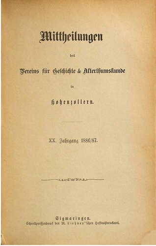 Mitteilungen des Vereins für Geschichte und Altertumskunde in Hohenzollern