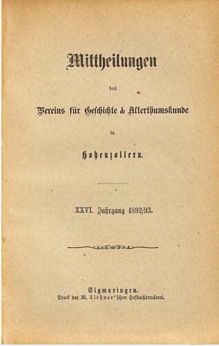 Mitteilungen des Vereins für Geschichte und Altertumskunde in Hohenzollern