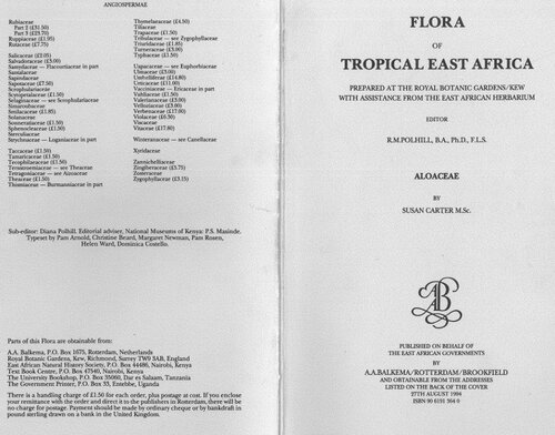 Flora of Tropical East Africa - Aloaceae (1994)