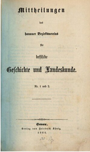 Mitteilungen des Hanauer Bezirksvereins für Hessische Geschichte und Landeskunde