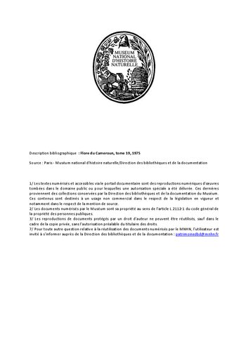 Flore du Cameroun 19, Célastracées, Aquifoliacées, Salvadoracées, Pandacées, Avicenniacées, Bixacées, Cannabacées, Bombacacées / par J.-F. Villiers.