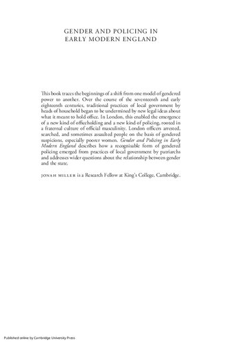 Gender and Policing in Early Modern England (Cambridge Studies in Early Modern British History)